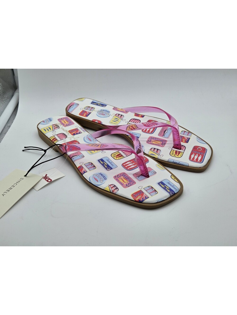 Sardines Print Flip Flops Pink Jelly Thong Sandals Women's